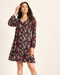 Jersey Long-Sleeve Short Sleep Dress - Black Cherry