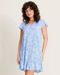 Jersey Cap-Sleeve Short Sleep Dress - Linen Sky