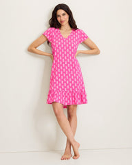 Jersey Cap-Sleeve Short Sleep Dress - Bright Pink