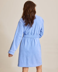 Terry Long-Sleeve Short Robe - Blue Blossom
