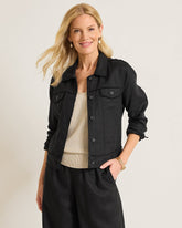 Two Palms Linen Raw-Edge Jacket - Black