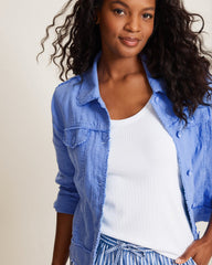 Two Palms Linen Raw-Edge Jacket - Blue Cove