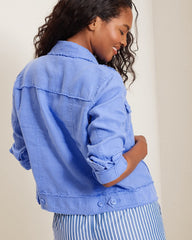 Two Palms Linen Raw-Edge Jacket - Blue Cove