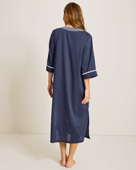 Woven 3/4-Sleeve Maxi Sleep Caftan - Classic Navy
