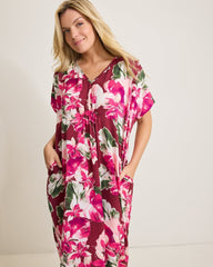 Satin Maxi Sleep Caftan - Fuchsia Pink
