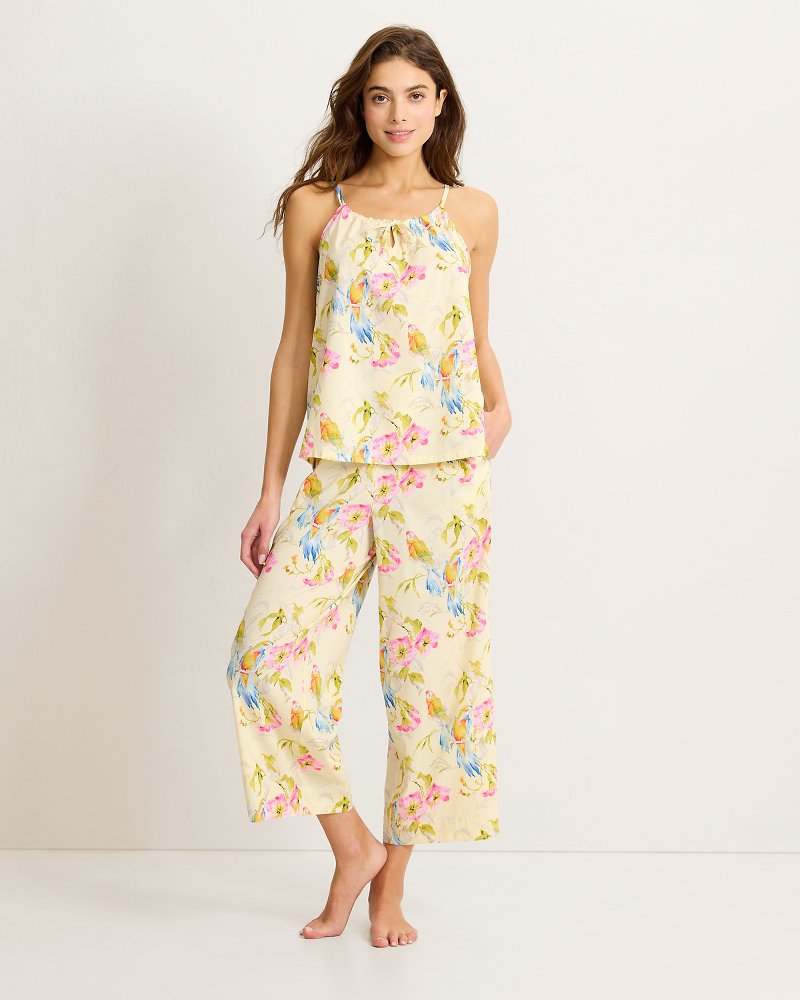 Lawn Tank Top & Cropped Pants Pajama Set - Pale Yellow