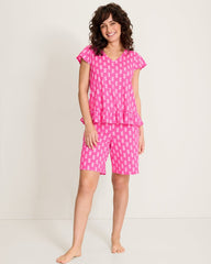 Jersey Cap-Sleeve T-Shirt & Bermuda Shorts Pajama Set - Bright Pink