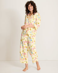 Lawn 3/4-Sleeve Top & Cropped Pants Pajama Set - Pale Yellow