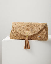 Islamora Lux Crochet Raffia Clutch - Natural