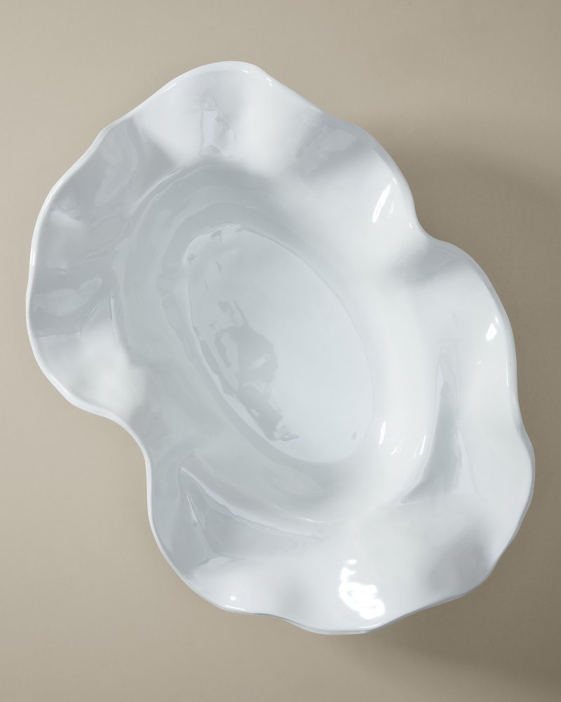Wavy Oval Melamine Serving Bowl - White