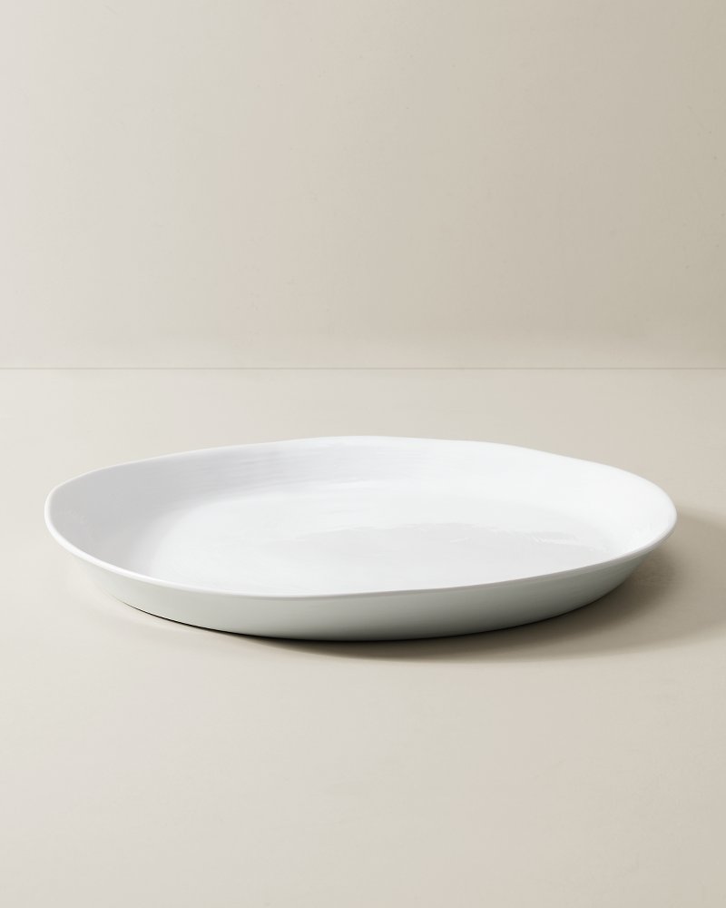 Large Round Melamine Serving Tray - White