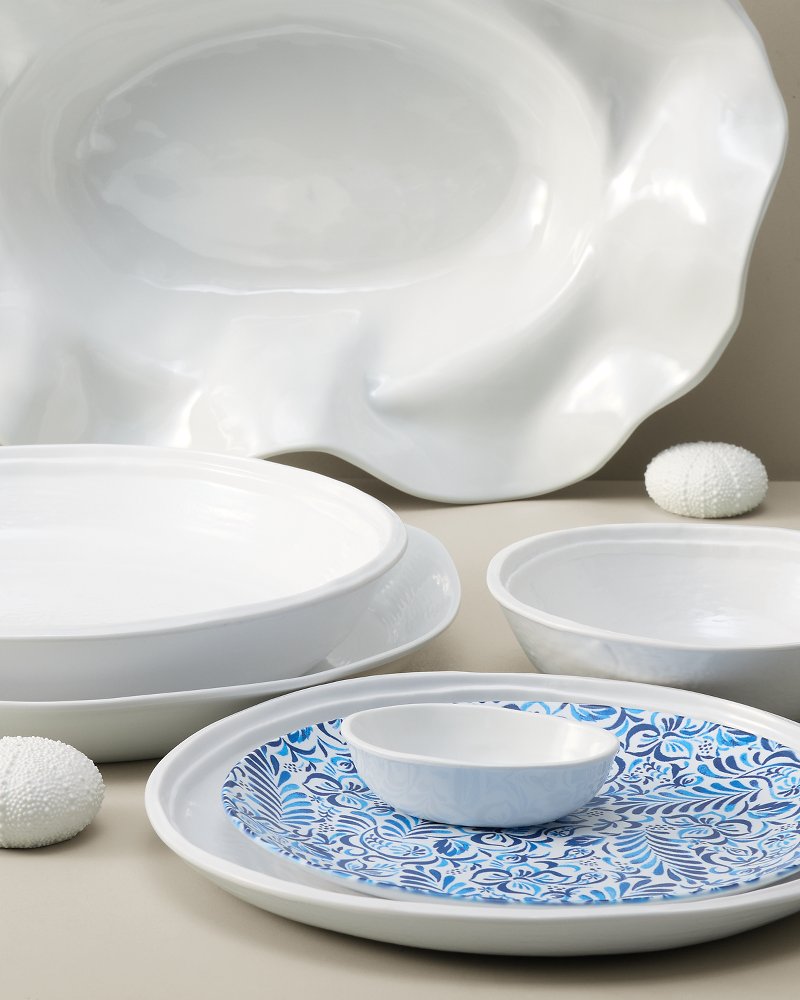 Large Round Melamine Serving Tray - White