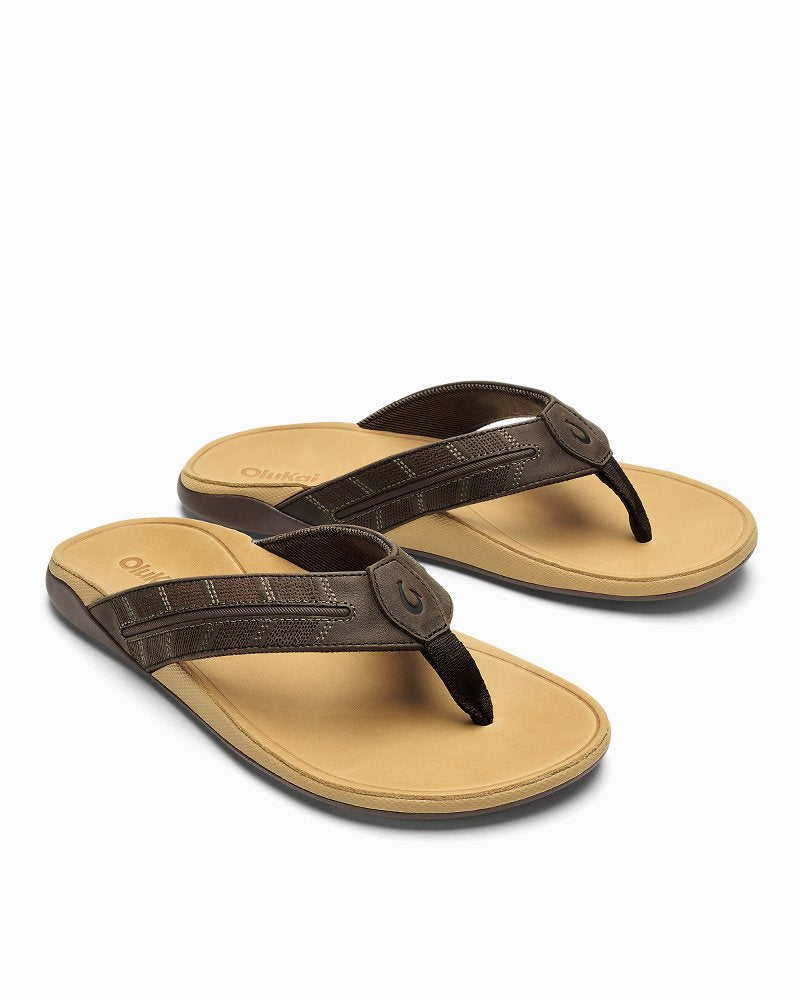 Men's OluKai Tuahine Palm Sandals - Dark Java