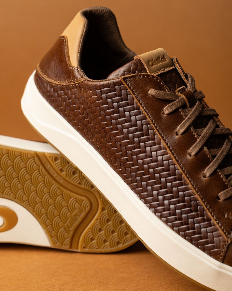 Men's OluKai Lae‘ahi Lī Lauhala Lace-Up Shoes - Toffee
