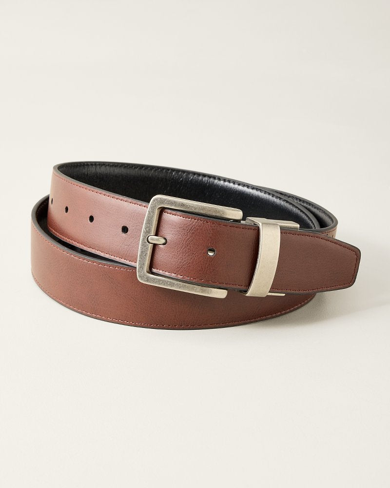 Reversible Wide Feather-Edge Belt - Black/Brown