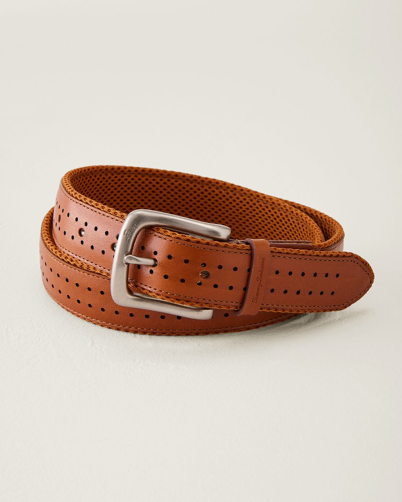 Leather Perforated Belt - Saddle