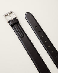 Feather-Edge Inlaid Logo Leather Belt - Black