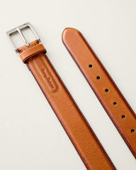 Feather-Edge Inlaid Logo Leather Belt - Tan
