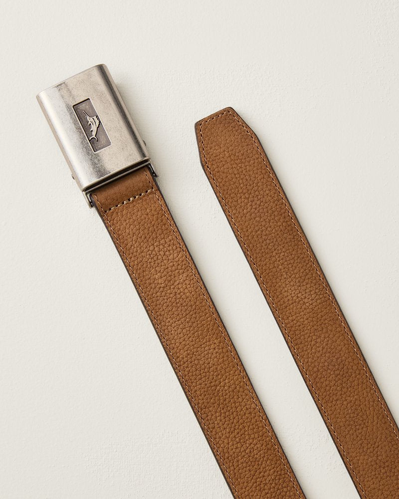 Tension Plaque Leather Belt - Tan