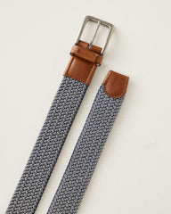 Tan Stretch Webbed Belt With Tabs - Navy/Tan