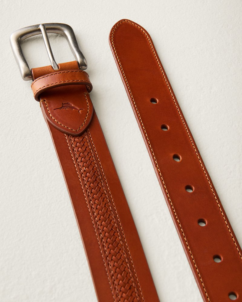 Lace Inlay Leather Belt - Tan