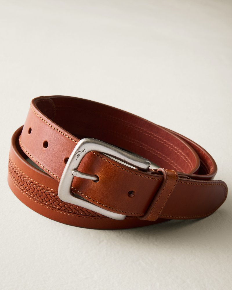 Lace Inlay Leather Belt - Tan