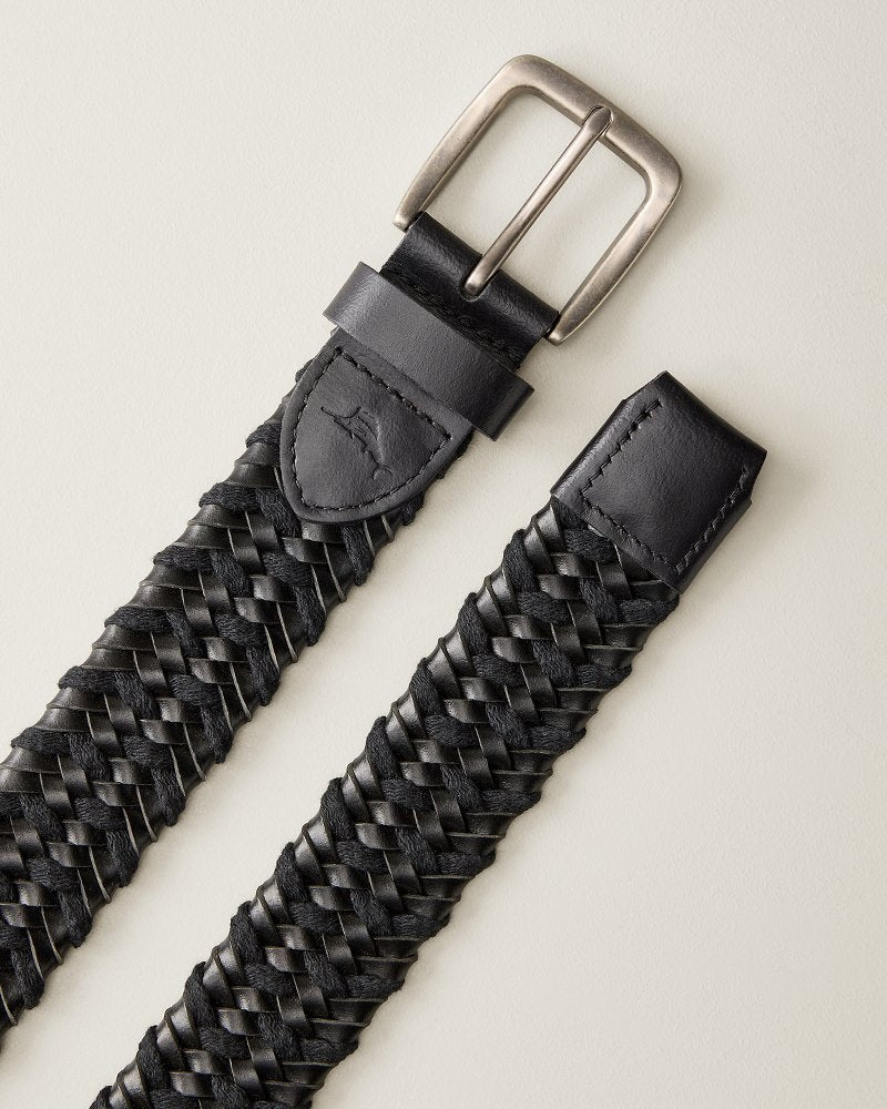 Waxed Cord Leather Stretch Belt - Black
