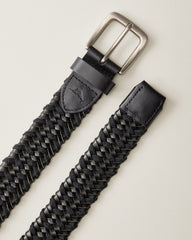 Waxed Cord Leather Stretch Belt - Black