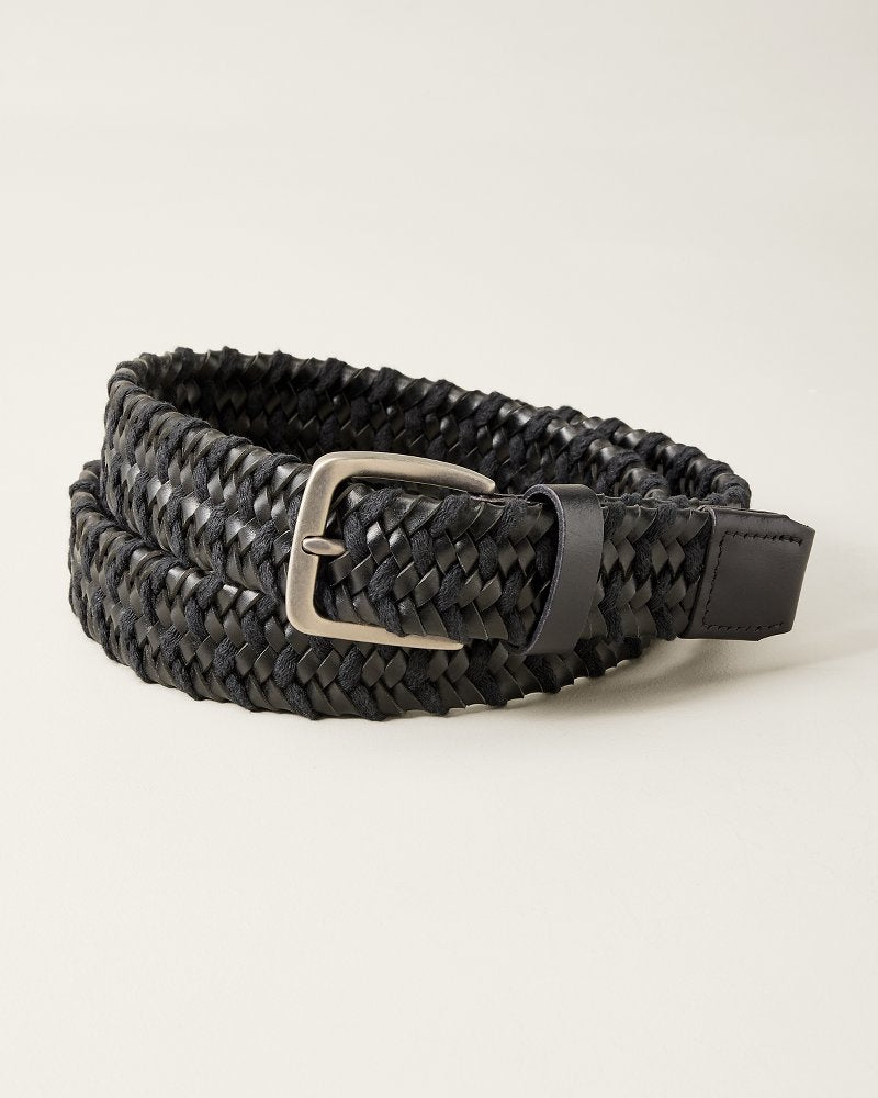 Waxed Cord Leather Stretch Belt - Black