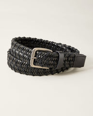 Waxed Cord Leather Stretch Belt - Black