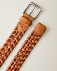 Waxed Cord Leather Stretch Belt - Tan