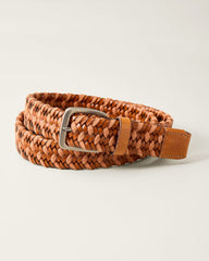 Waxed Cord Leather Stretch Belt - Tan