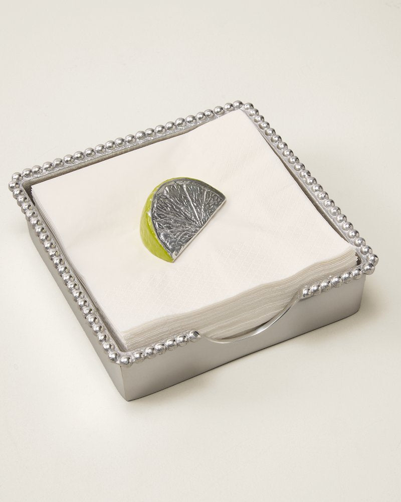 Mariposa Lime Wedge Beaded Napkin Box - Silver