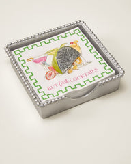 Mariposa Lime Wedge Beaded Napkin Box - Silver