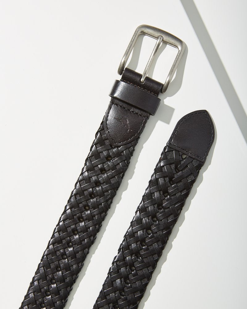 Big &amp; Tall Leather Lace Braid Belt - Black