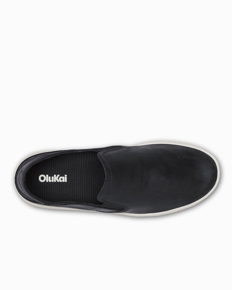 Women's OluKai Pehuea Leather Slip-On Shoes - Onyx