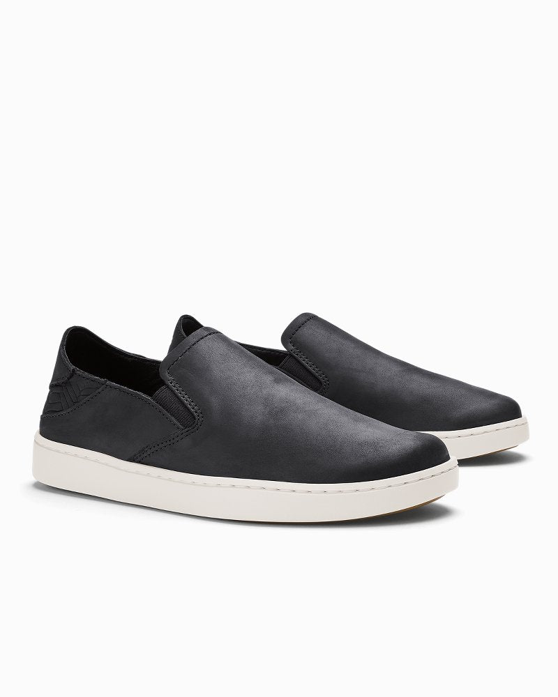 Women's OluKai Pehuea Leather Slip-On Shoes - Onyx