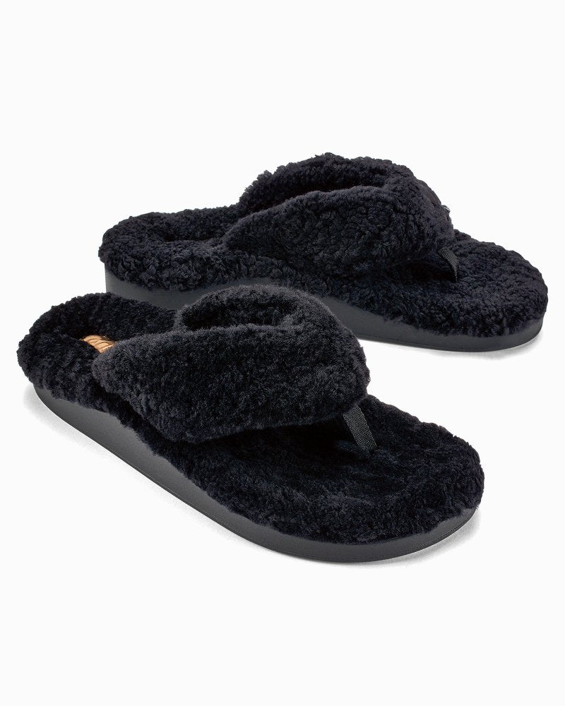 Women's OluKai Kīpe'a Heu Slippers - Black/Black
