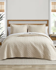 Raffia Solid 3-Piece Full/Queen Quilt Set - Beige