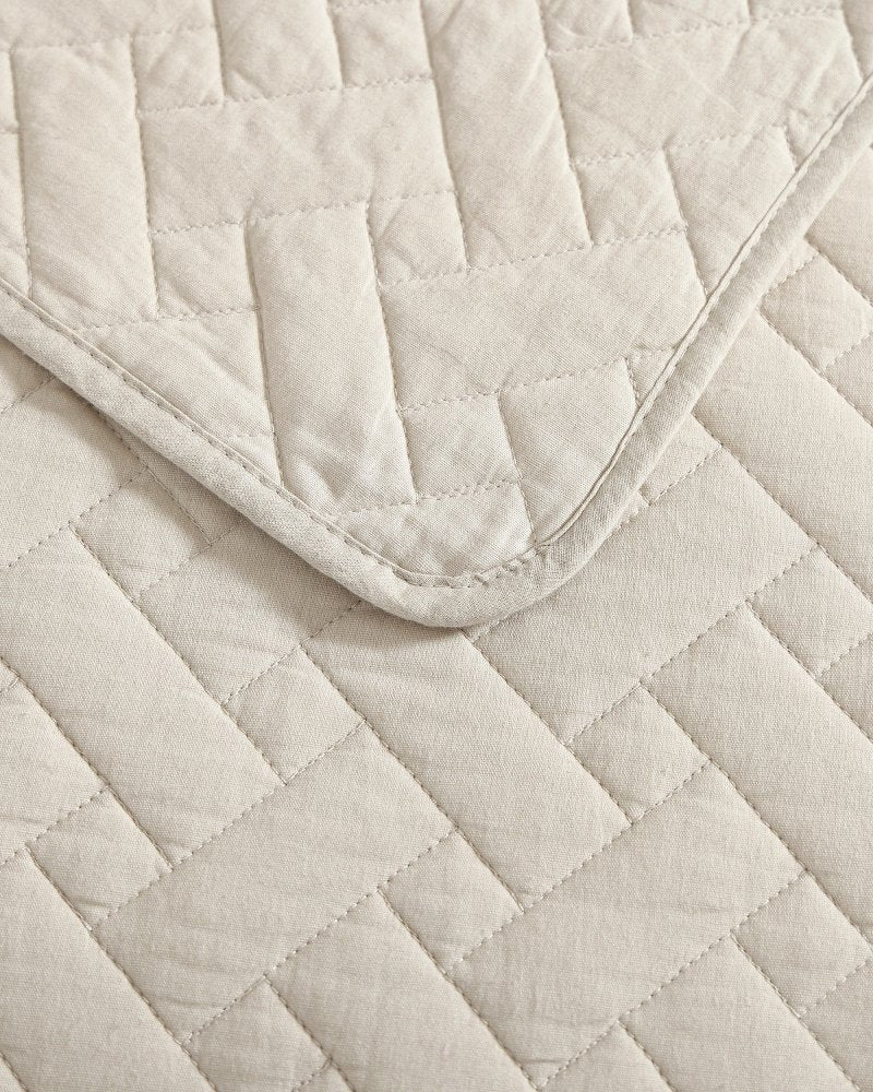 Raffia Solid 3-Piece King Quilt Set - Beige