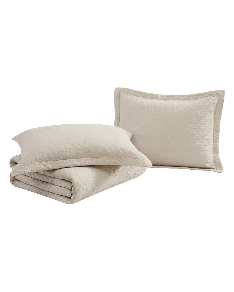 Raffia Solid 3-Piece King Quilt Set - Beige