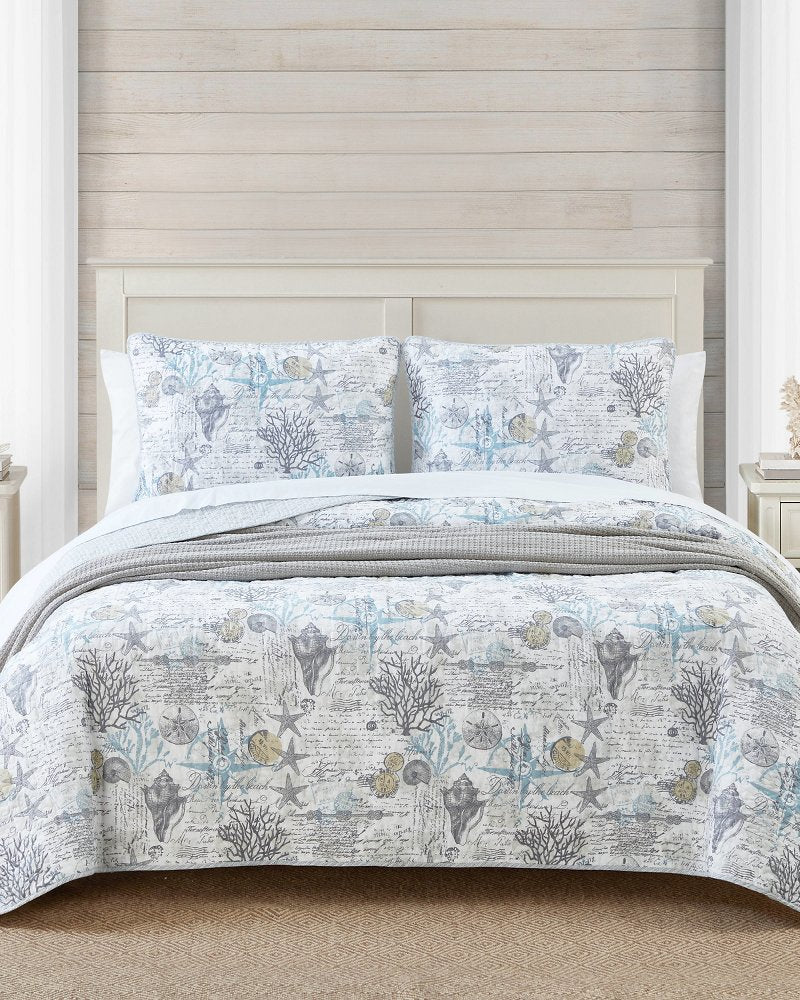 Beach Bliss Reversible 2-Piece Twin Quilt Set - Grey
