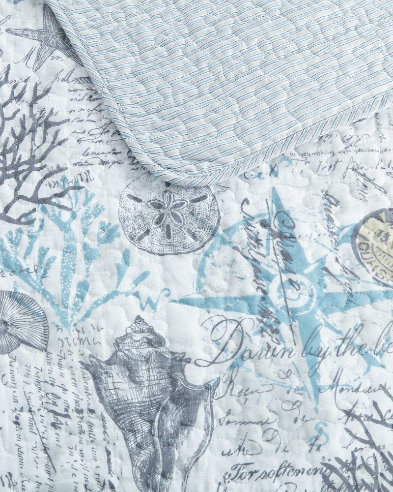 Beach Bliss Reversible 3-Piece King Quilt Set - Grey