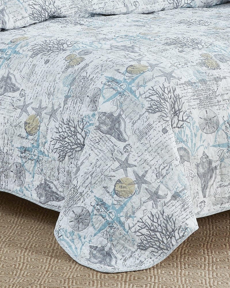 Beach Bliss Reversible 3-Piece King Quilt Set - Grey