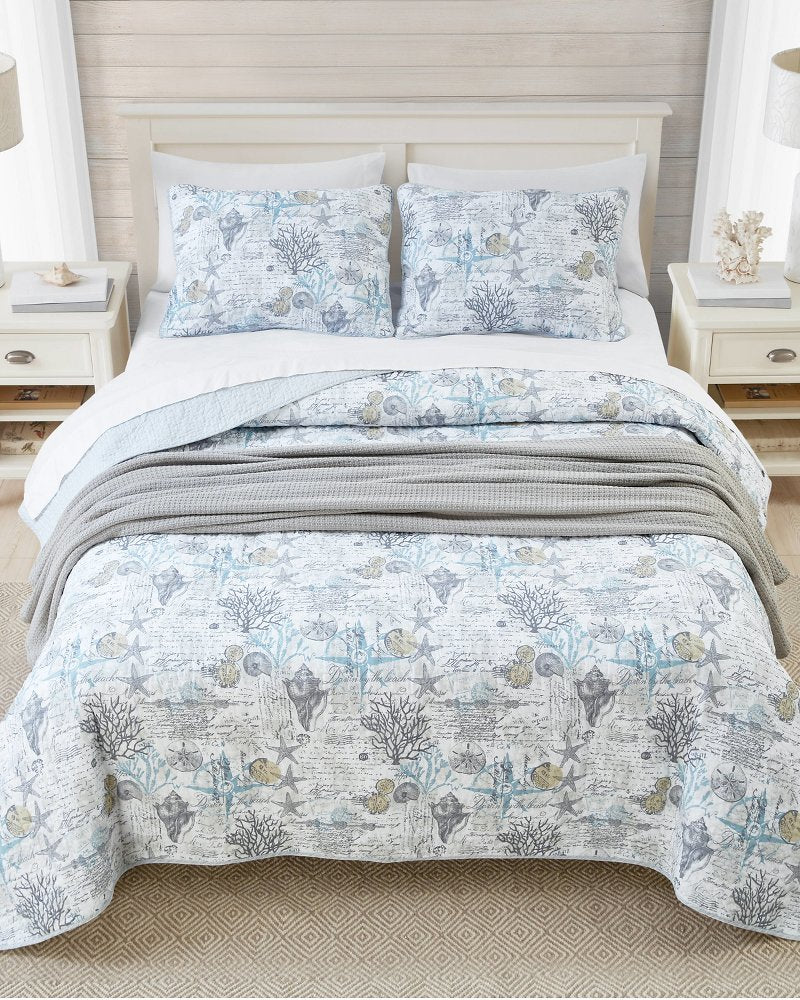 Beach Bliss Reversible 3-Piece King Quilt Set - Grey