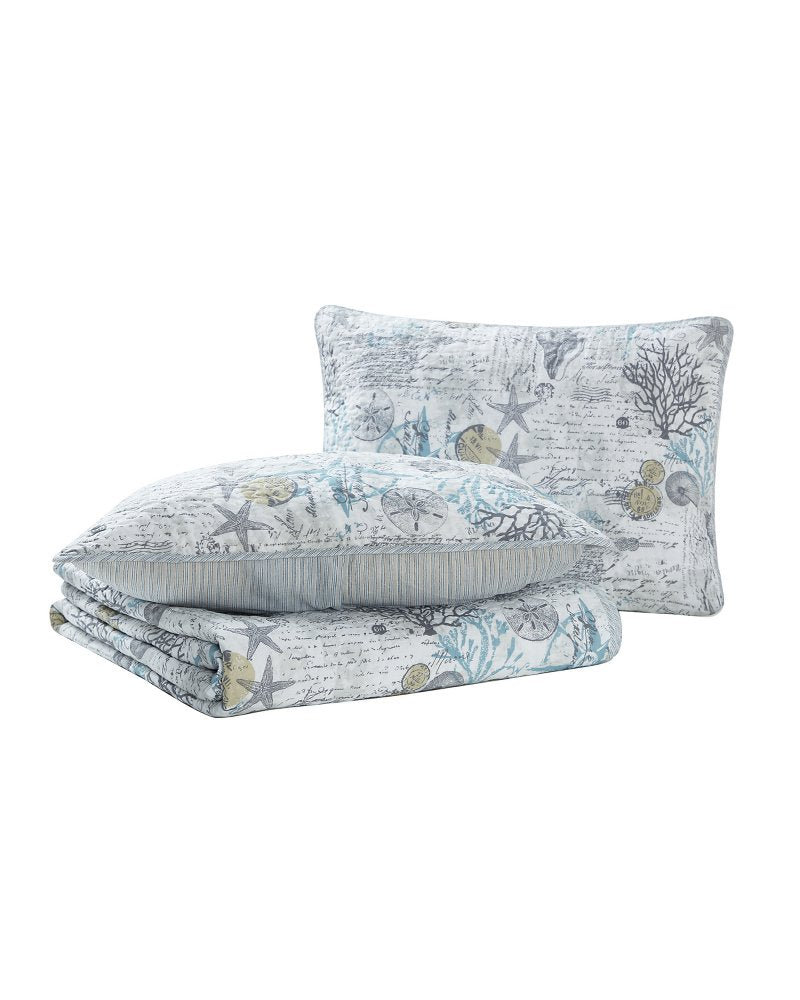 Beach Bliss Reversible 3-Piece King Quilt Set - Grey