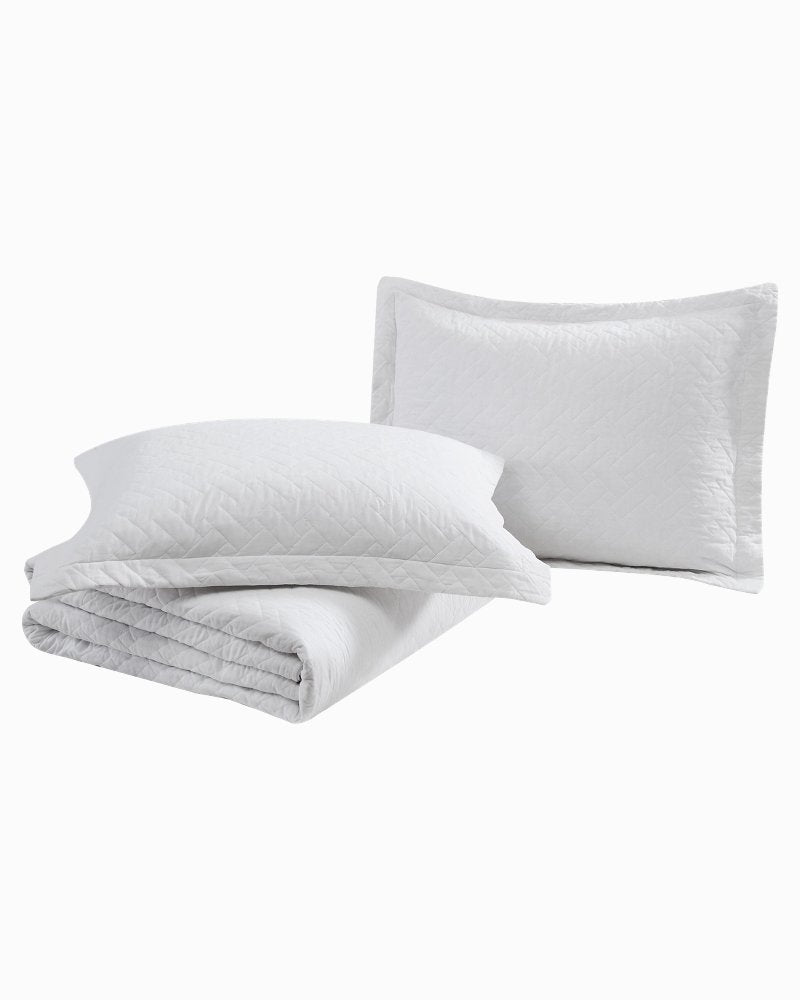 Raffia Solid 3-Piece Full/Queen Quilt Set - White