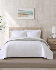 Raffia Solid 3-Piece Full/Queen Quilt Set - White