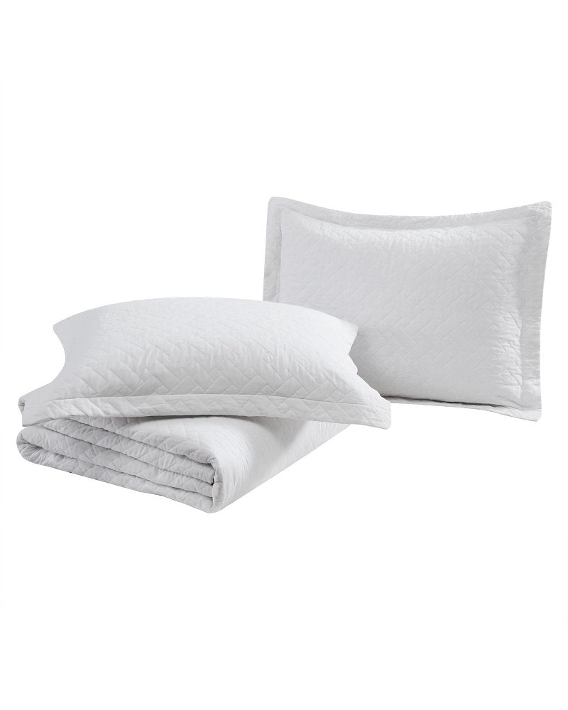 Raffia Solid 3-Piece King Quilt Set - White