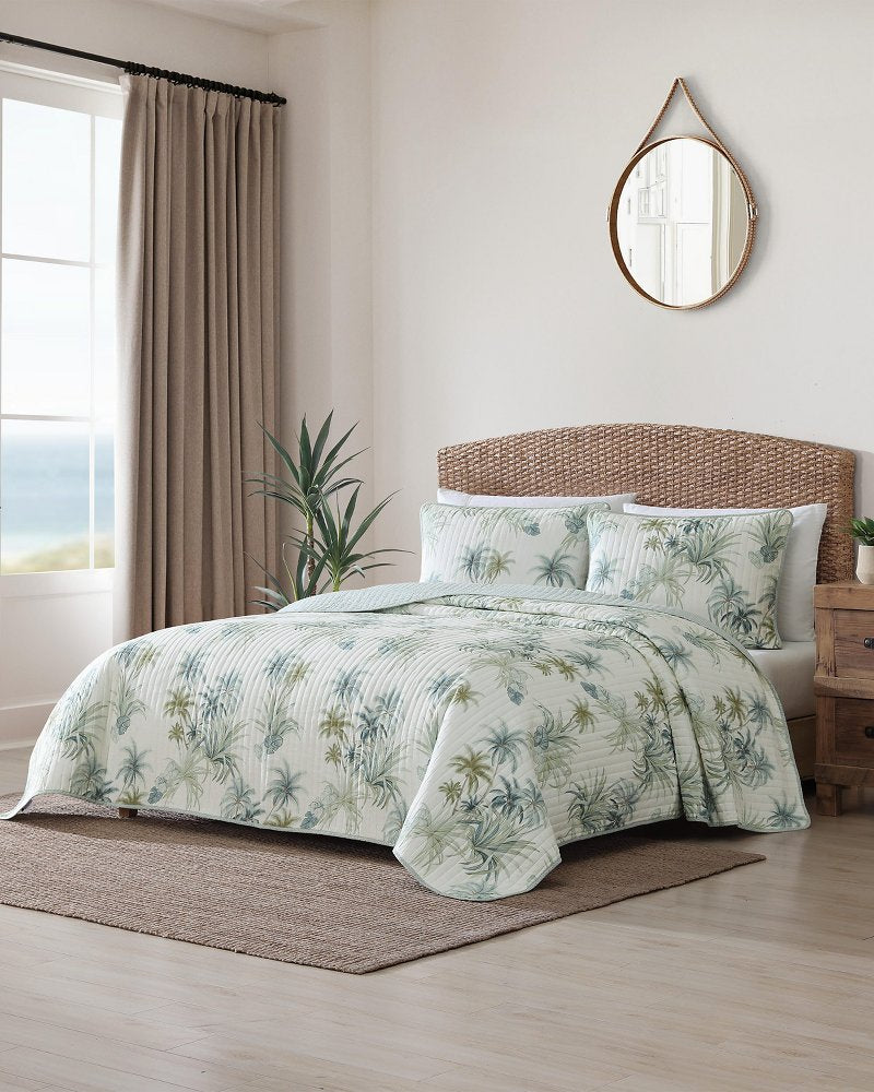 Serenity Palms Reversible Twin Quilt - Blue